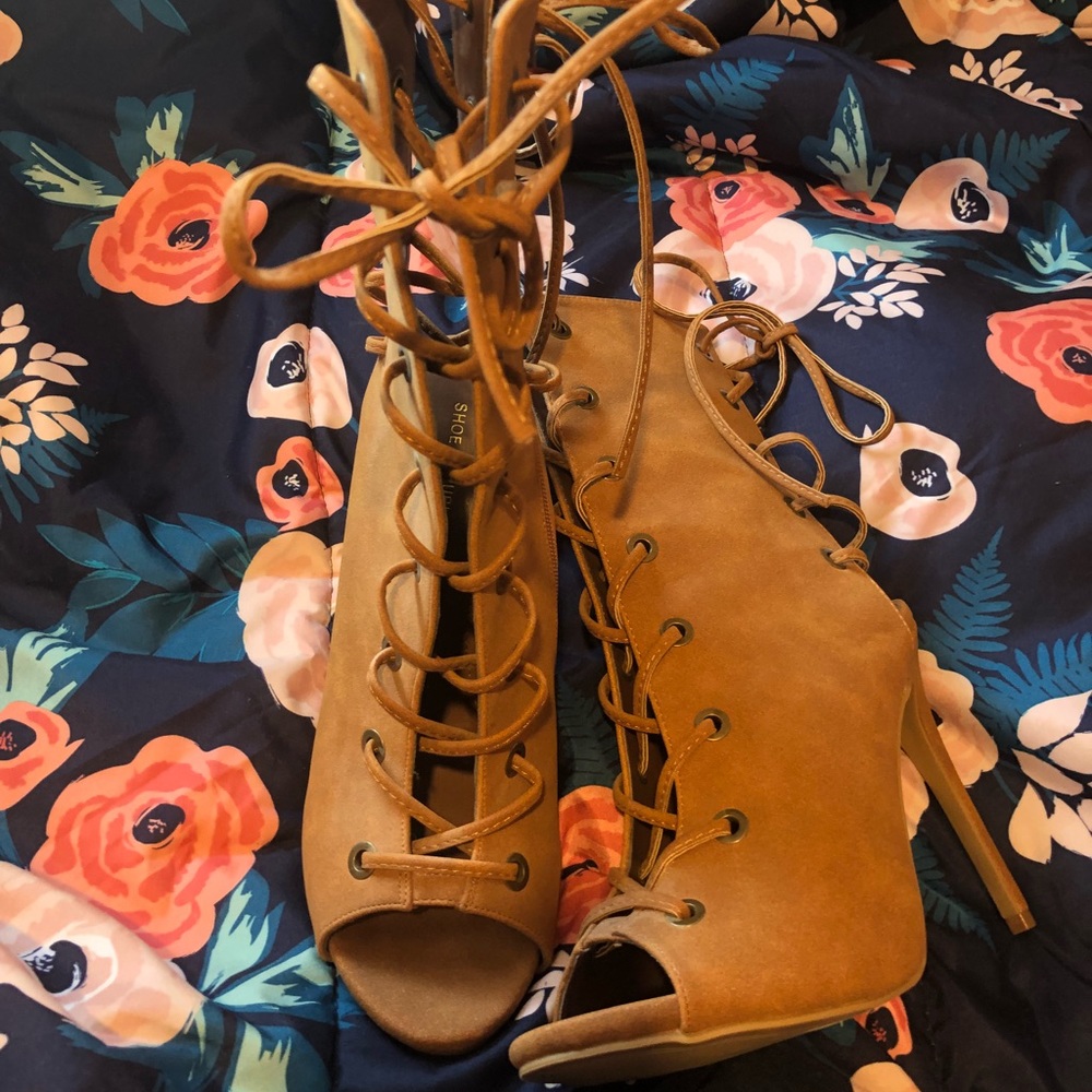 Tan lace up heels